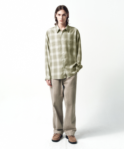 Rayon Ombre Check shirts OLIVE BEIGE