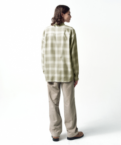 Rayon Ombre Check shirts OLIVE BEIGE
