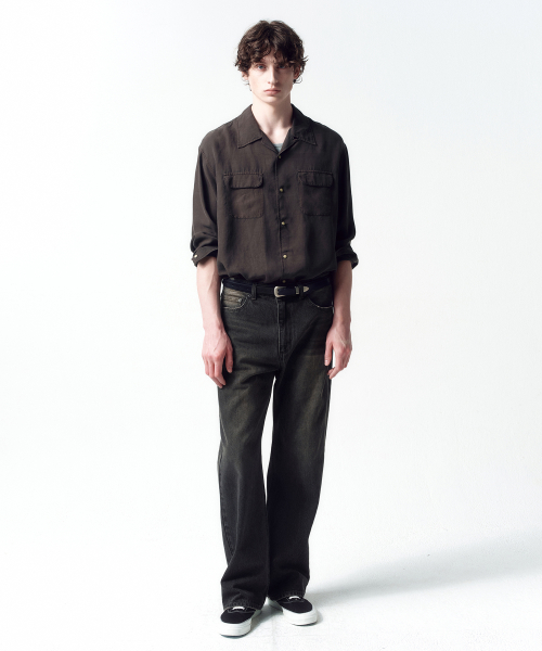 Tencel Gabardine Open Collar Shirts DARK BROWN