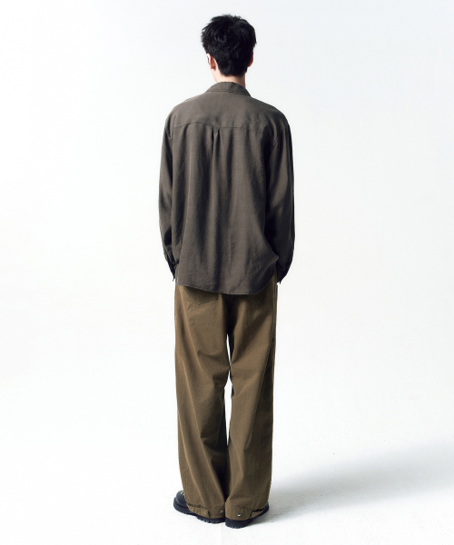 Tencel Gabardine Open Collar Shirts OLIVE GREY