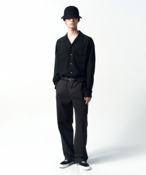 Tencel Gabardine Open Collar Shirts BLACK
