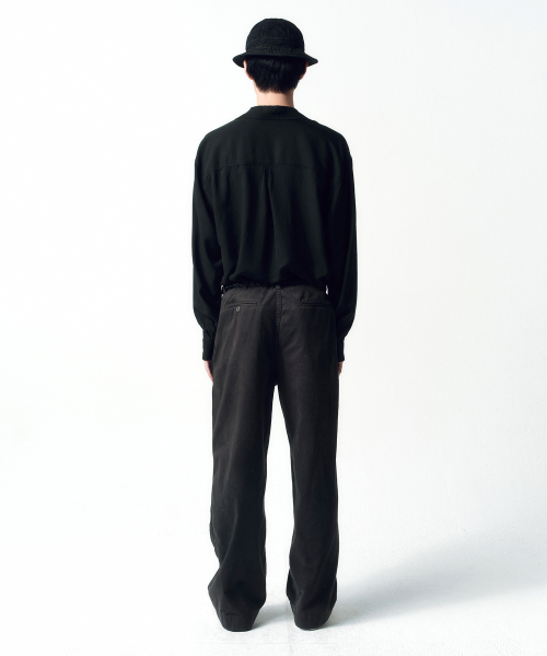 Tencel Gabardine Open Collar Shirts BLACK