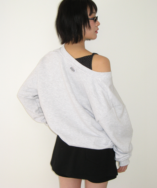 RRAC V NECK OVER FIT SWEATSHIRT WHITE MELANGE