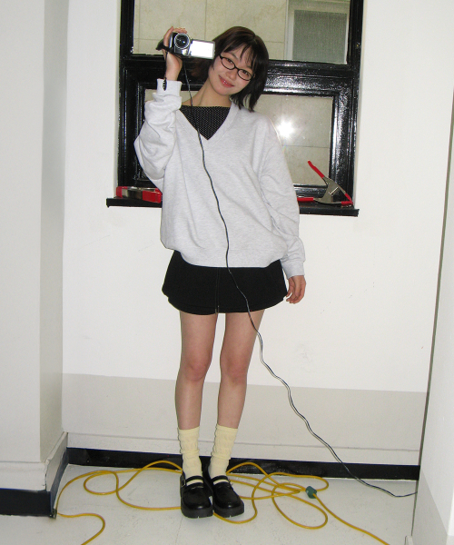 RRAC V NECK OVER FIT SWEATSHIRT WHITE MELANGE
