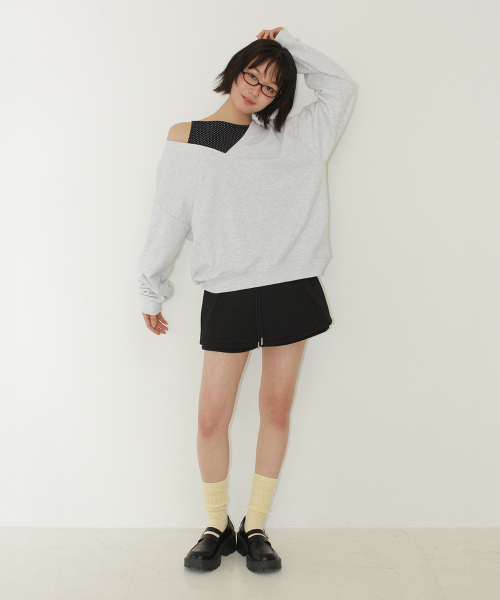 RRAC V NECK OVER FIT SWEATSHIRT WHITE MELANGE