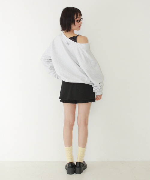 RRAC V NECK OVER FIT SWEATSHIRT WHITE MELANGE