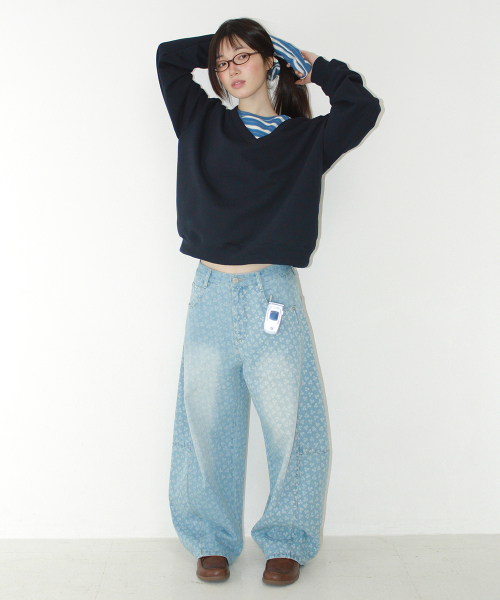 RRAC V NECK OVER FIT SWEATSHIRT NAVY