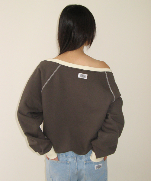 BLOCKED OFF SHOULDER SWEATSHIRT CHARCOAL