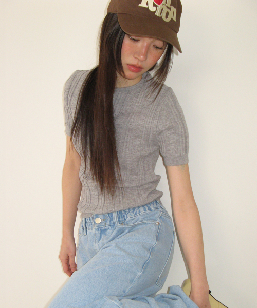 BUTTON POINT SLIM SHORT SLEEVE KNIT GREY