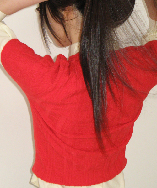 BUTTON POINT SLIM SHORT SLEEVE KNIT RED