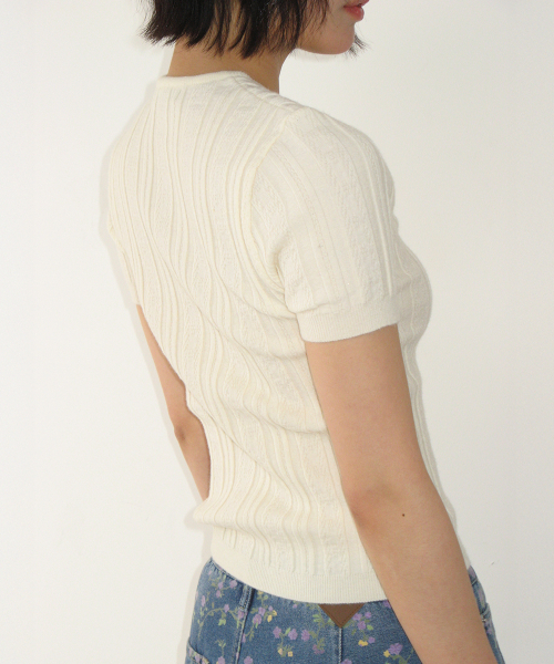 BUTTON POINT SLIM SHORT SLEEVE KNIT IVORY