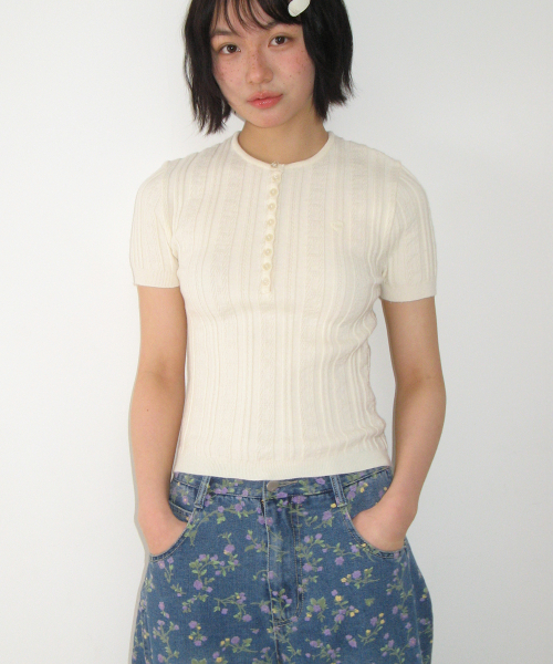 BUTTON POINT SLIM SHORT SLEEVE KNIT IVORY