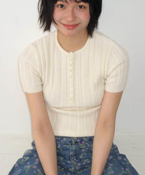 BUTTON POINT SLIM SHORT SLEEVE KNIT IVORY