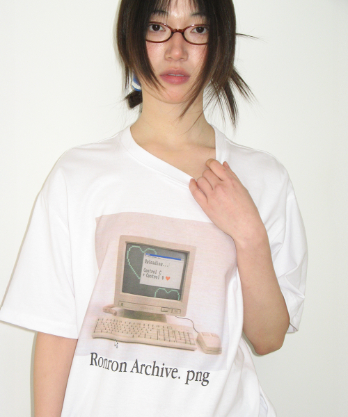 RETRO COMPUTER GRAPHIC OVER FIT T SHIRT WHITE