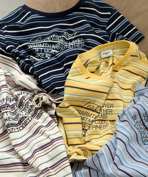 MULTI STRIPE LETTERING T SHIRT NAVY
