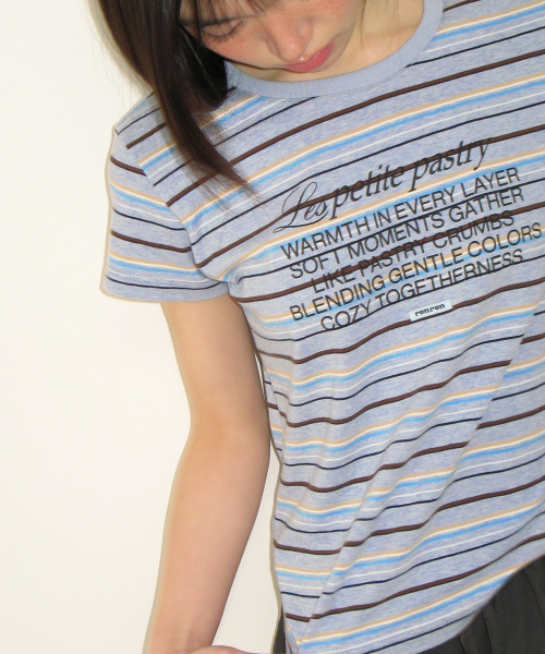 MULTI STRIPE LETTERING T SHIRT SOFT BLUE