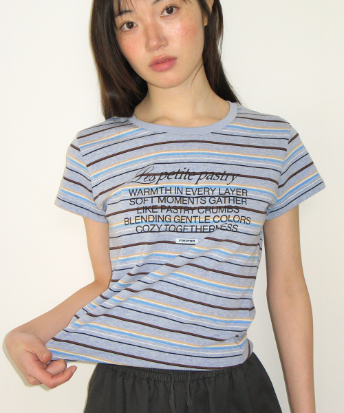 MULTI STRIPE LETTERING T SHIRT SOFT BLUE