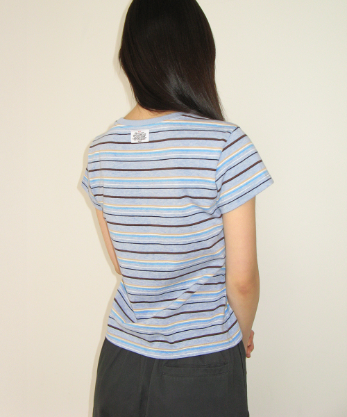 MULTI STRIPE LETTERING T SHIRT SOFT BLUE