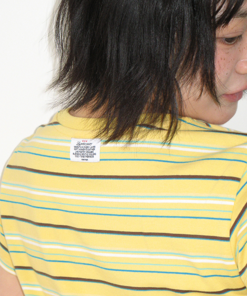 MULTI STRIPE LETTERING T SHIRT YELLOW