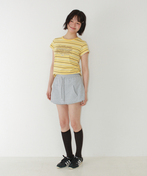 MULTI STRIPE LETTERING T SHIRT YELLOW