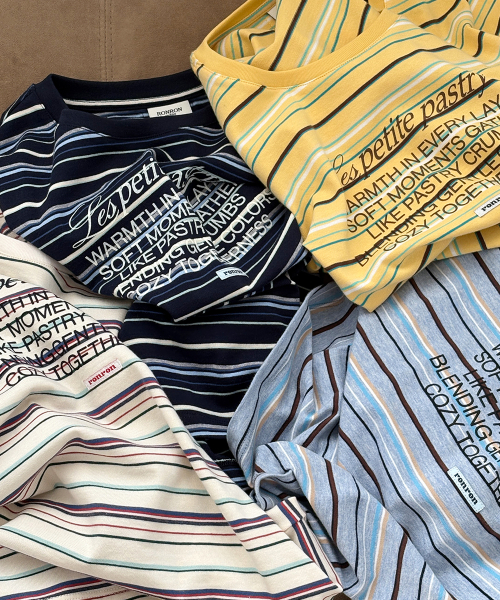 MULTI STRIPE LETTERING T SHIRT YELLOW