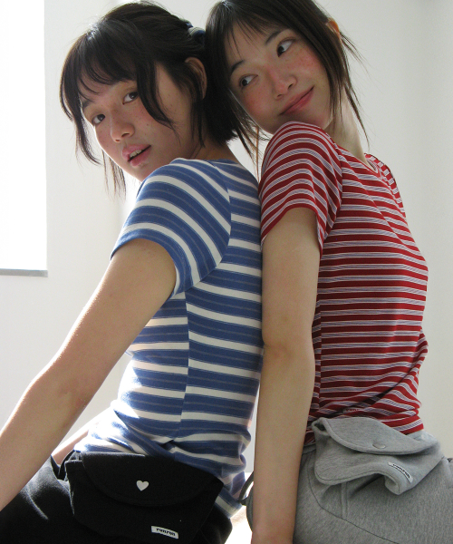 SCRUNCHIE SET SLIM FIT T SHIRT BLUE STRIPE