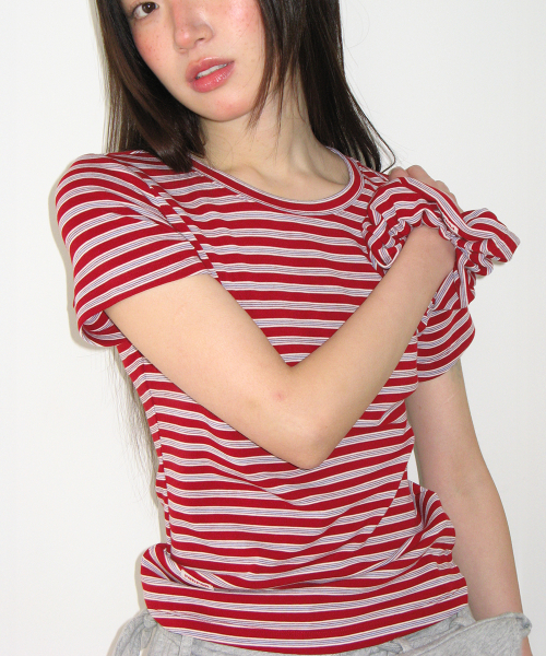 SCRUNCHIE SET SLIM FIT T SHIRT RED STRIPE