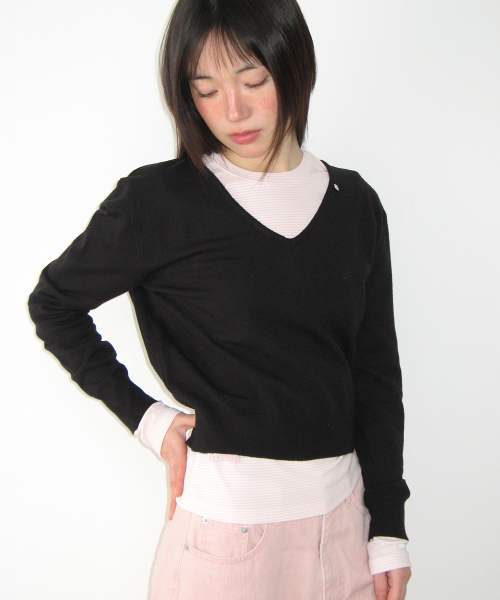BASIC DEEP V NECK COMPACT KNIT BLACK
