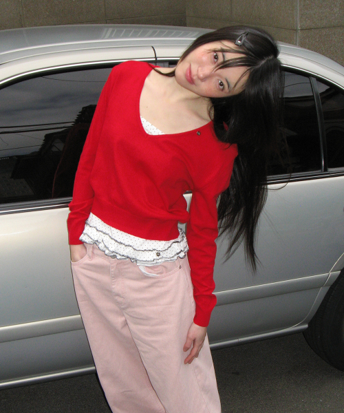 BASIC DEEP V NECK COMPACT KNIT RED