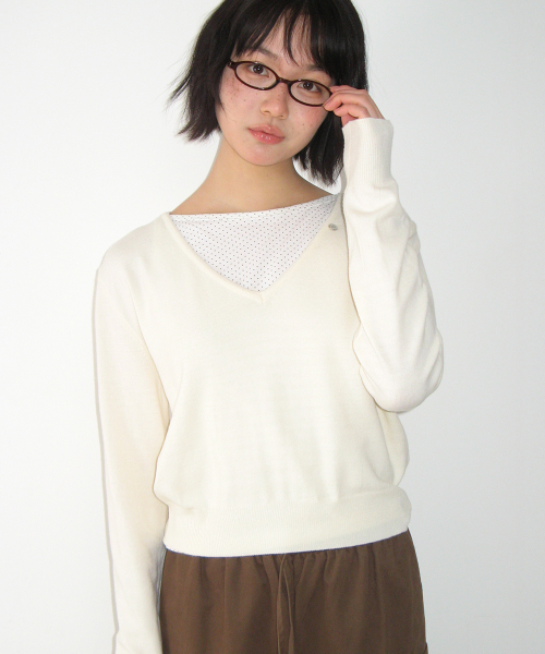 BASIC DEEP V NECK COMPACT KNIT IVORY