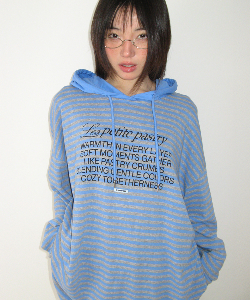 STRIPE BLOCKING HOOD LONG SLEEVE BLUE