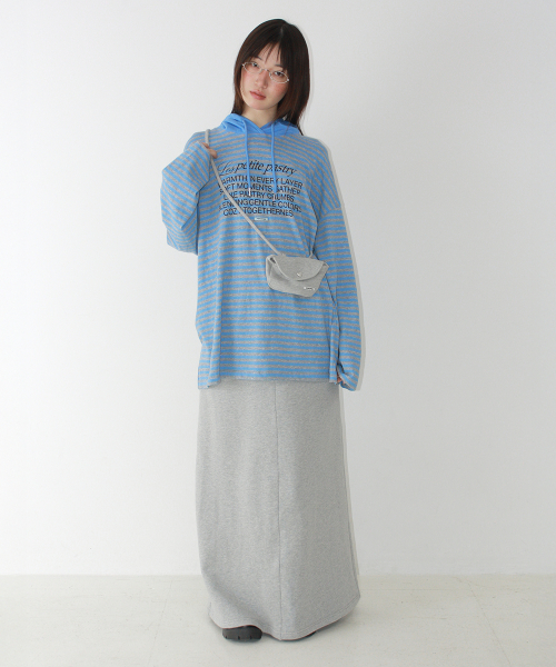 STRIPE BLOCKING HOOD LONG SLEEVE BLUE