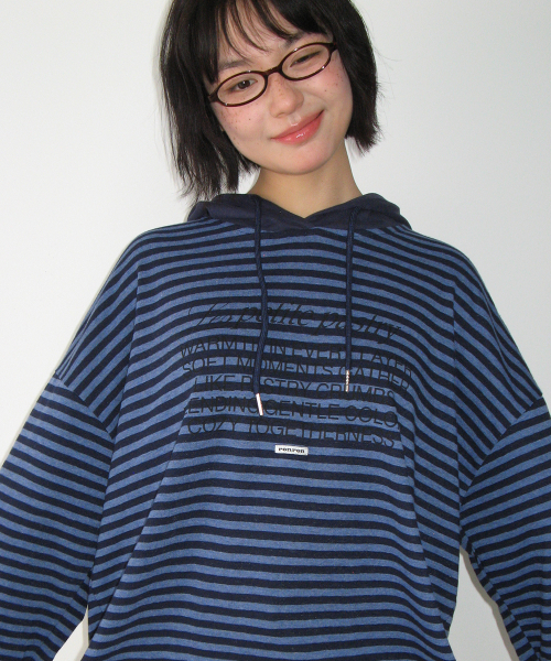STRIPE BLOCKING HOOD LONG SLEEVE NAVY