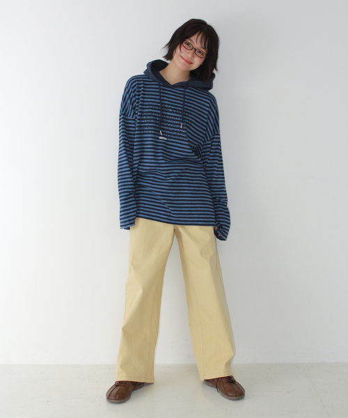 STRIPE BLOCKING HOOD LONG SLEEVE NAVY