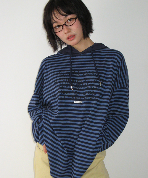 STRIPE BLOCKING HOOD LONG SLEEVE NAVY