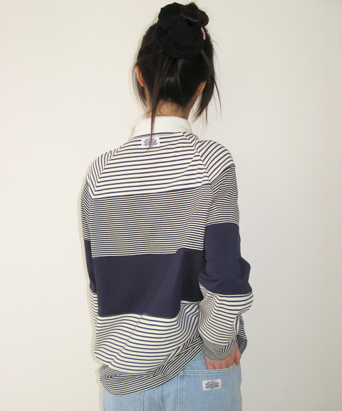 STRIPE BLOCK COLLAR LONG SLEEVE NAVY