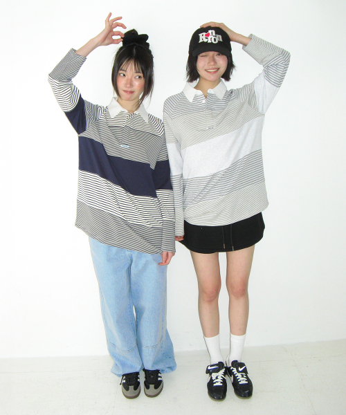 STRIPE BLOCK COLLAR LONG SLEEVE NAVY