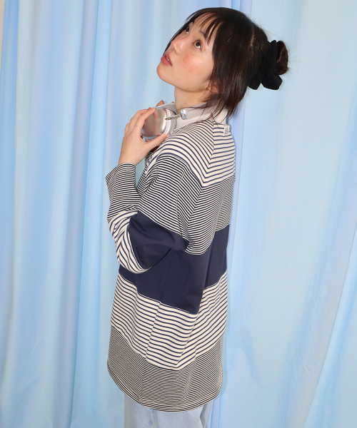 STRIPE BLOCK COLLAR LONG SLEEVE NAVY