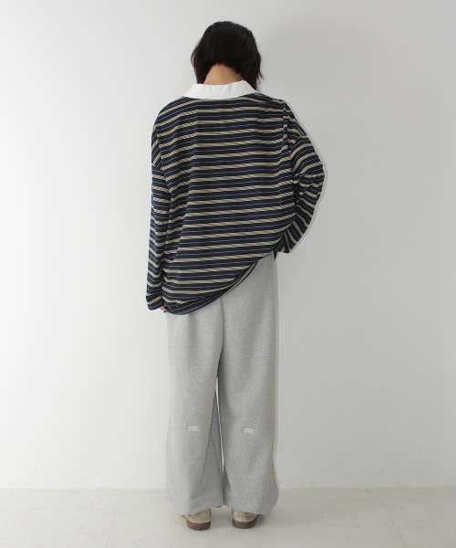 STRIPE V NECK COLLAR LONG SLEEVE NAVY