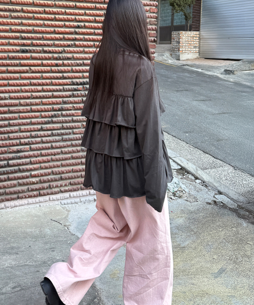 TIERED LAYERED LONG SLEEVE CHARCOAL