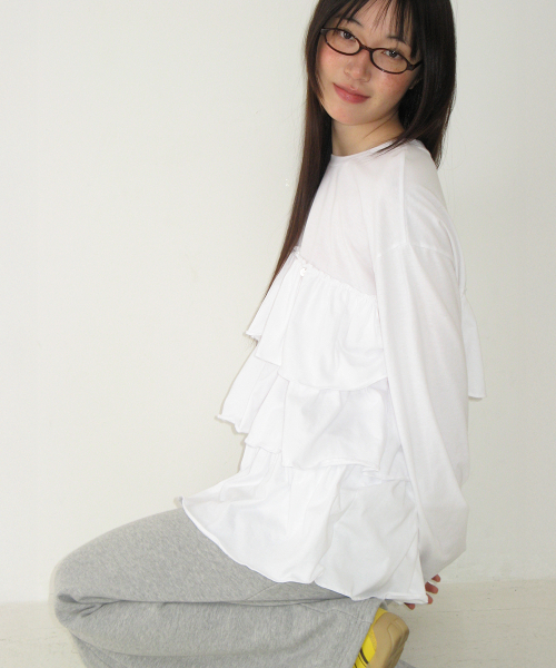 TIERED LAYERED LONG SLEEVE WHITE