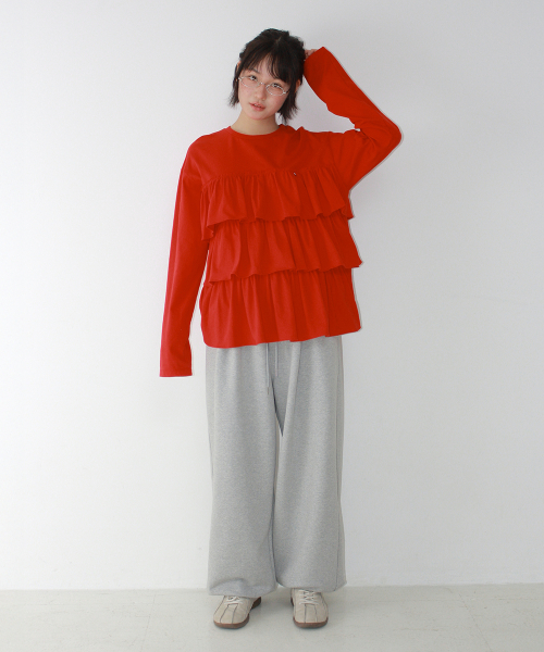 TIERED LAYERED LONG SLEEVE RED