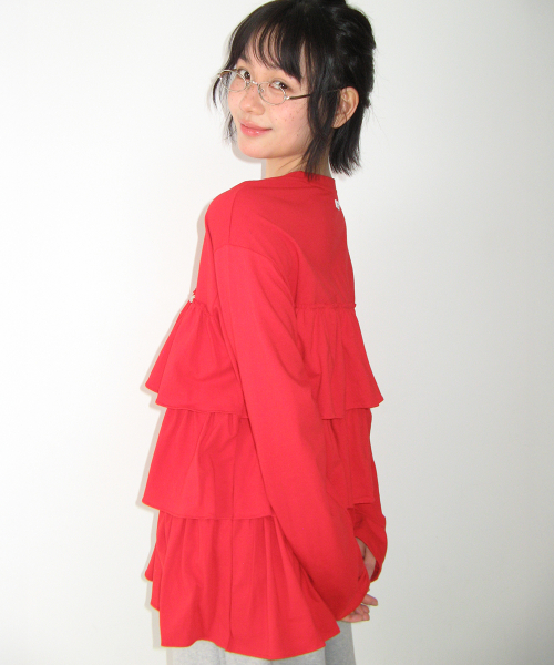 TIERED LAYERED LONG SLEEVE RED