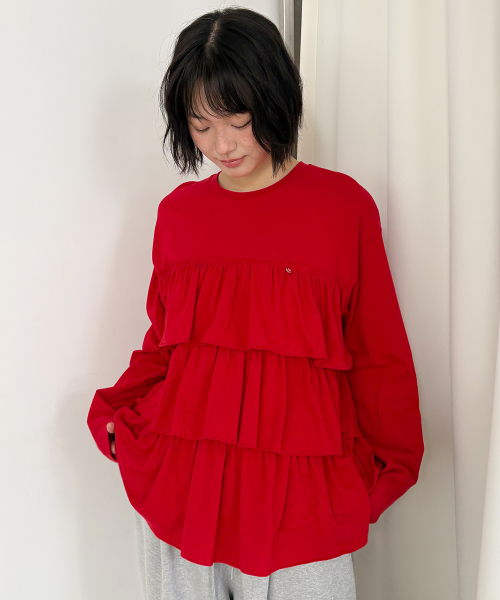 TIERED LAYERED LONG SLEEVE RED