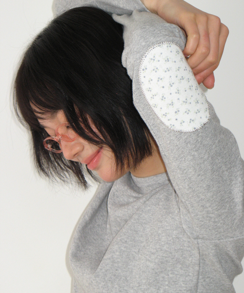FLORAL ELBOW PATCH LONG SLEEVE GREY