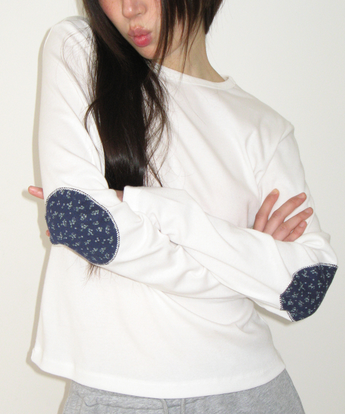 FLORAL ELBOW PATCH LONG SLEEVE WHITE
