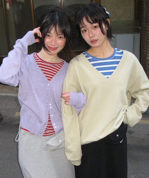 BUTTON POINT V NECK KNIT CARDIGAN SOFT PURPLE