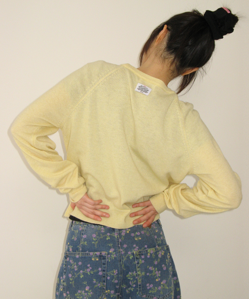 BUTTON POINT V NECK KNIT CARDIGAN SOFT YELLOW
