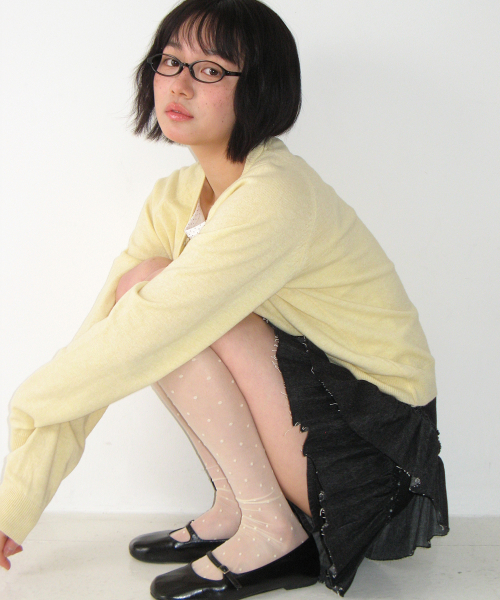 BUTTON POINT V NECK KNIT CARDIGAN SOFT YELLOW