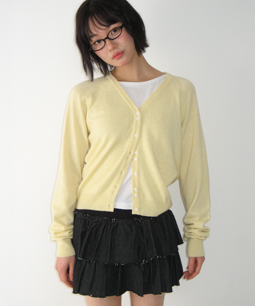 BUTTON POINT V NECK KNIT CARDIGAN SOFT YELLOW